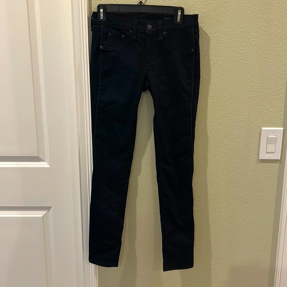 Rag & Bone midnight (indigo) denim skinny jeans w/ lamb leather accents